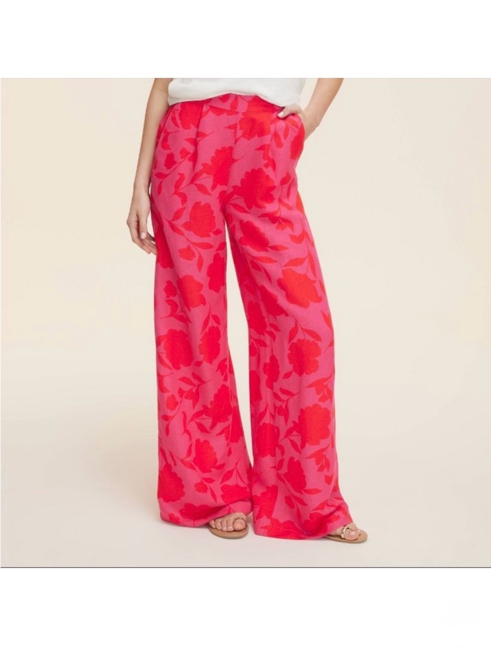NWT Kate Spade X Target Classic Rose Linen Blend Trousers Hot Pink and Red